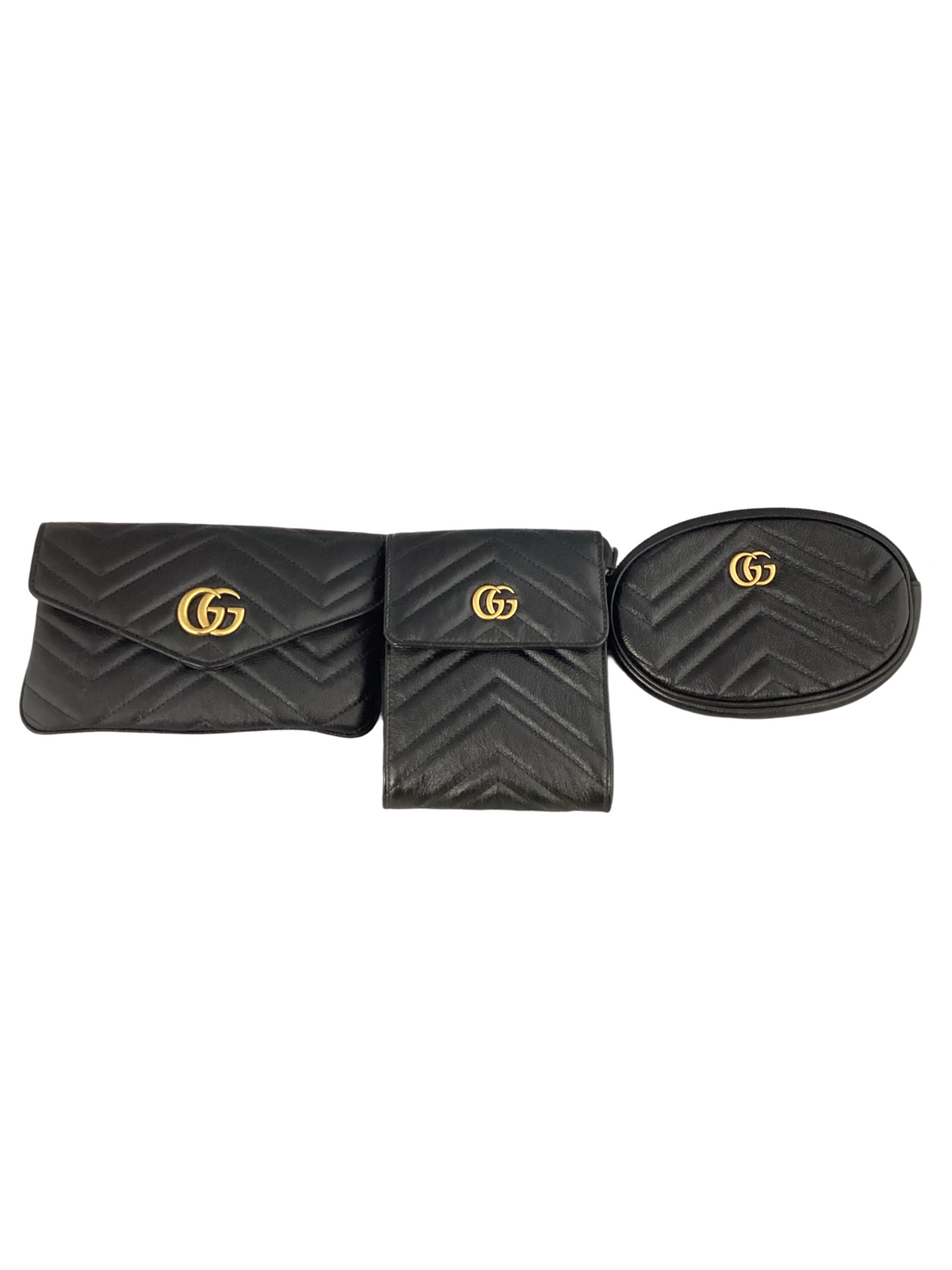 Gucci Black Double G Marmont Belt Bag Trio
