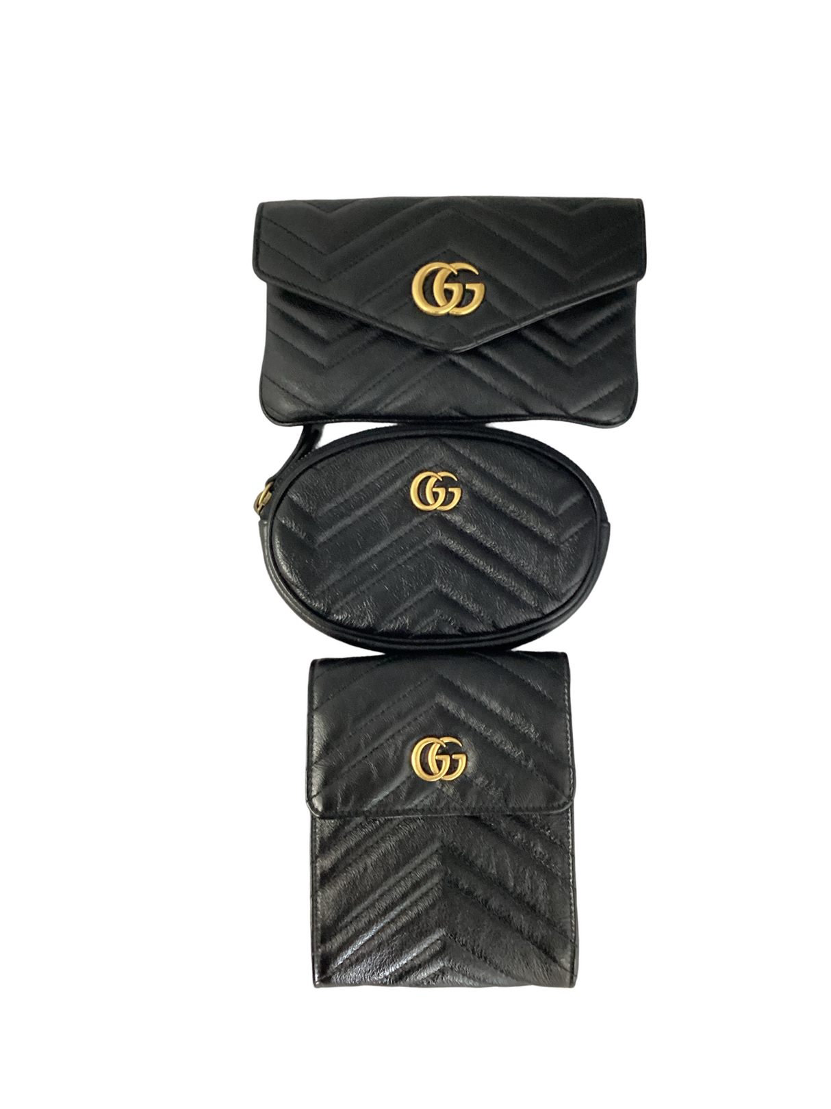 Gucci Black Double G Marmont Belt Bag Trio