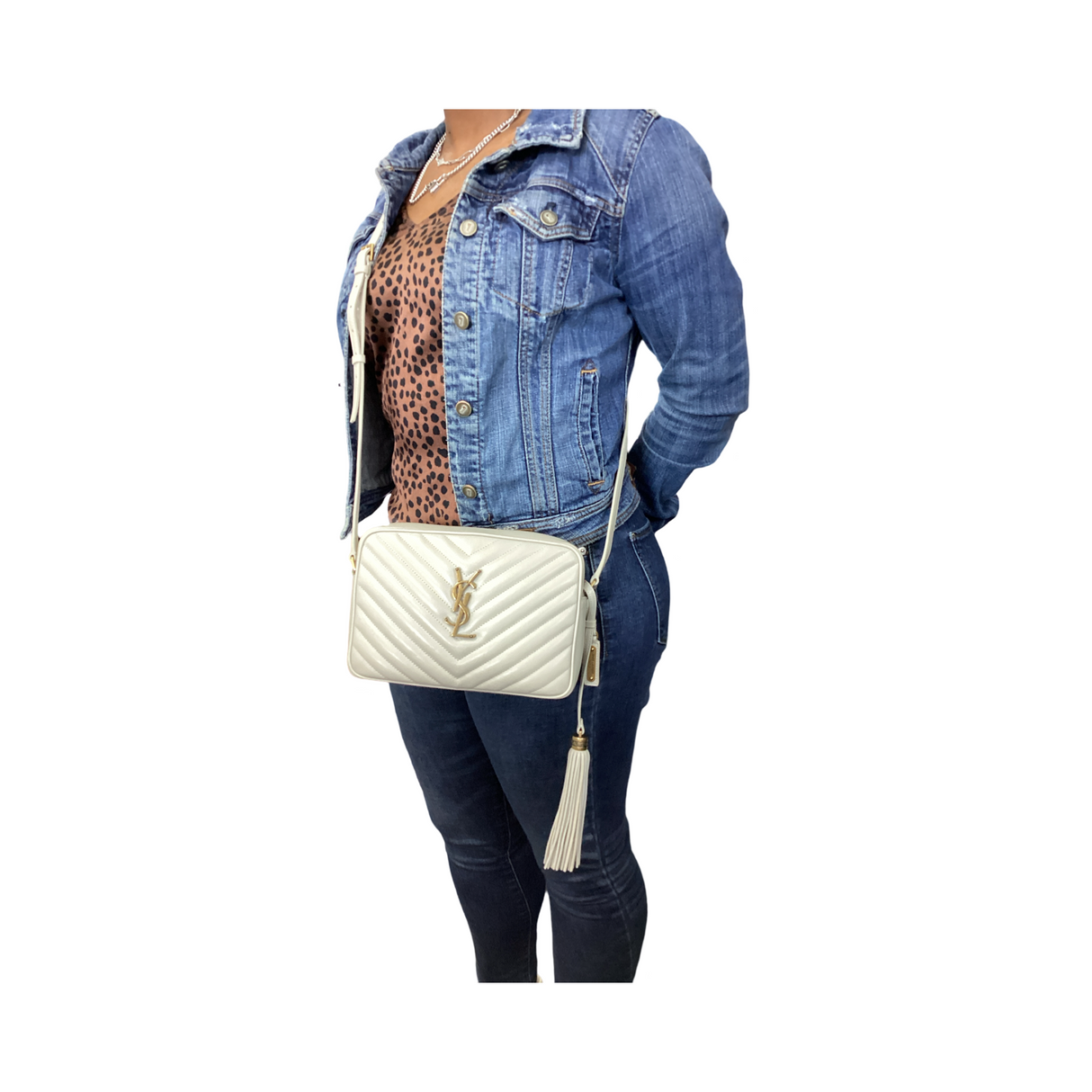 Yves Saint Laurent (YSL) White Medium Lou Camera Bag