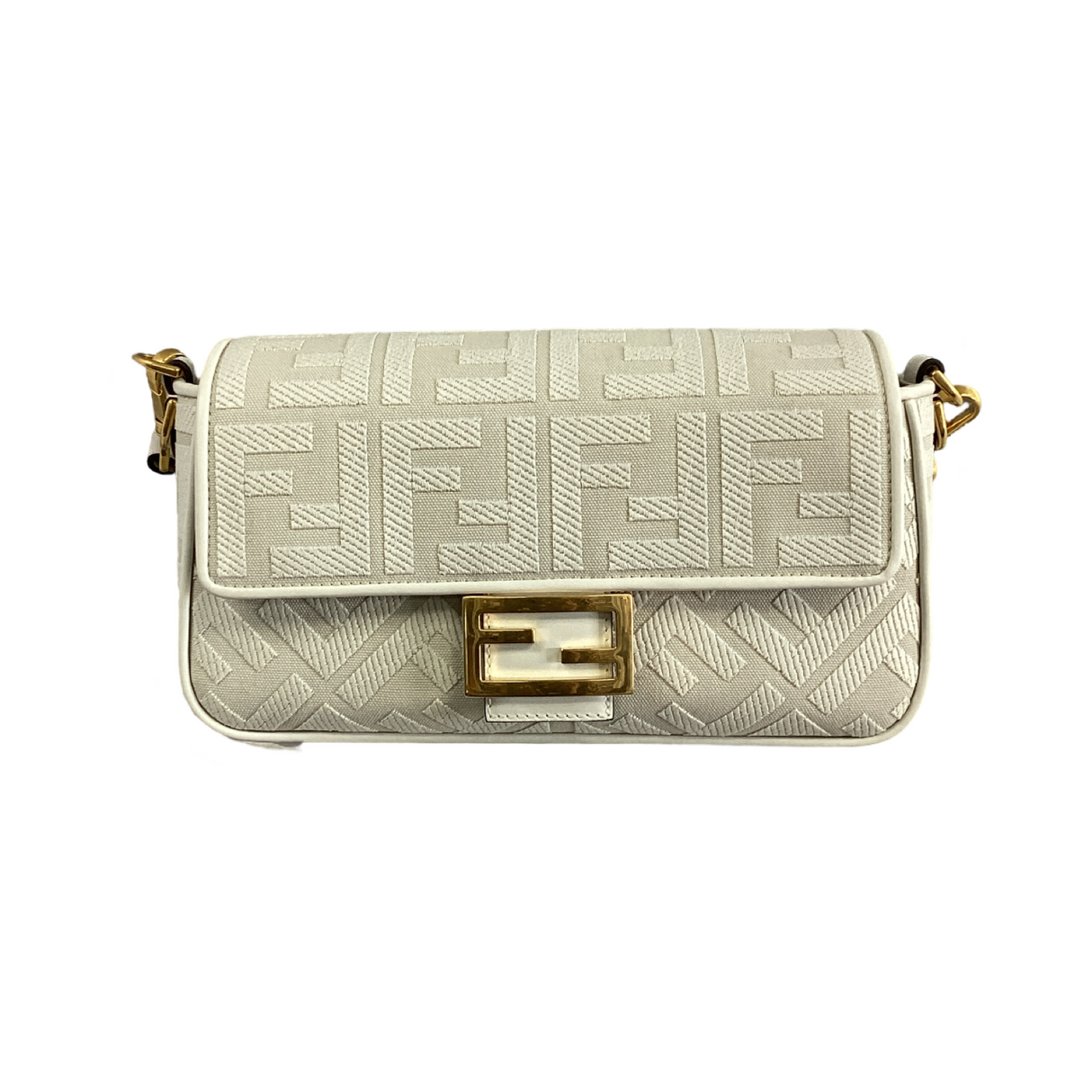 Fendi Medium White Nappa Trimmed Baguette