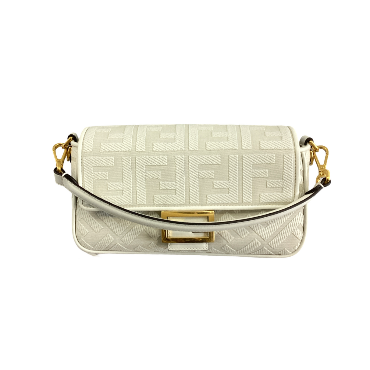 Fendi Medium White Nappa Trimmed Baguette