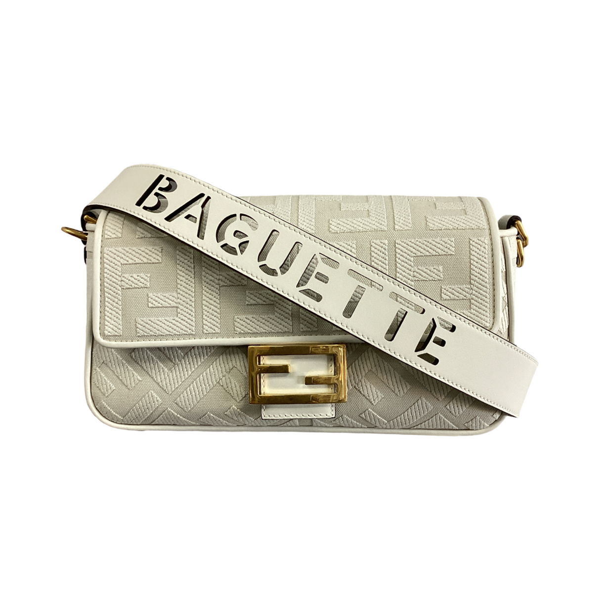 Fendi Medium White Nappa Trimmed Baguette
