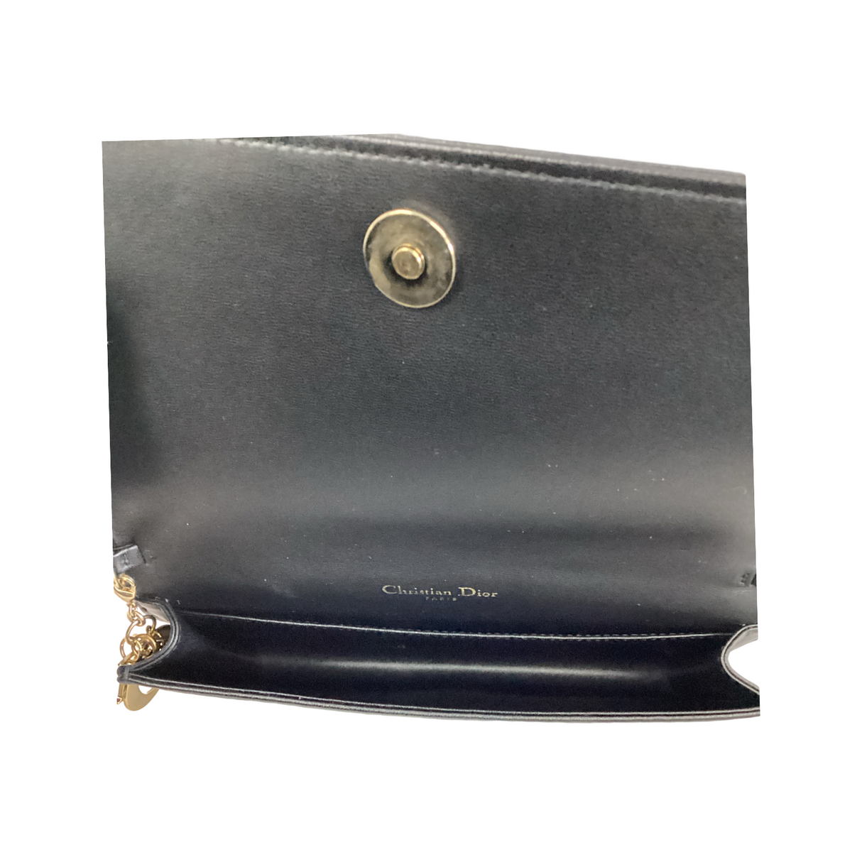 Christian Dior Black Cannage Lambskin Lady Dior Pouch With Chain