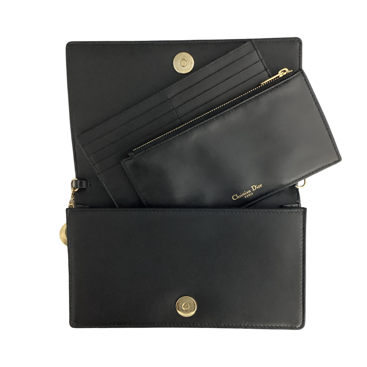 Christian Dior Black Cannage Lambskin Lady Dior Pouch With Chain