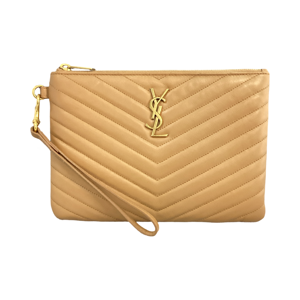 Yves Saint Laurent (YSL) Tan Chevron Matelasse Cassandre Wristlet