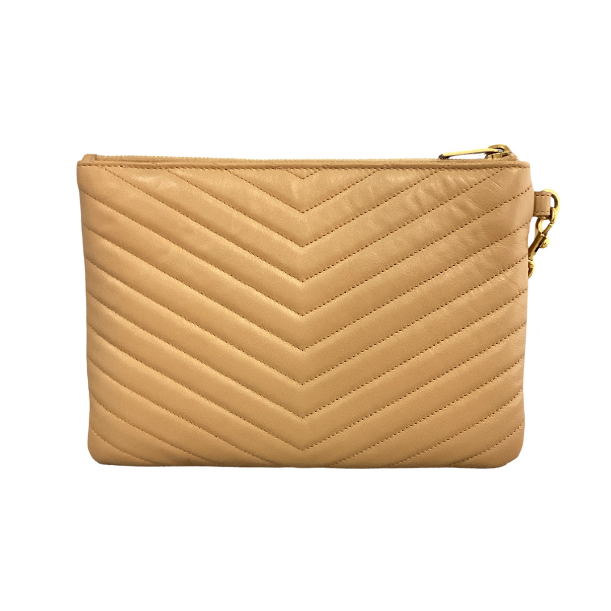Yves Saint Laurent (YSL) Tan Chevron Matelasse Cassandre Wristlet