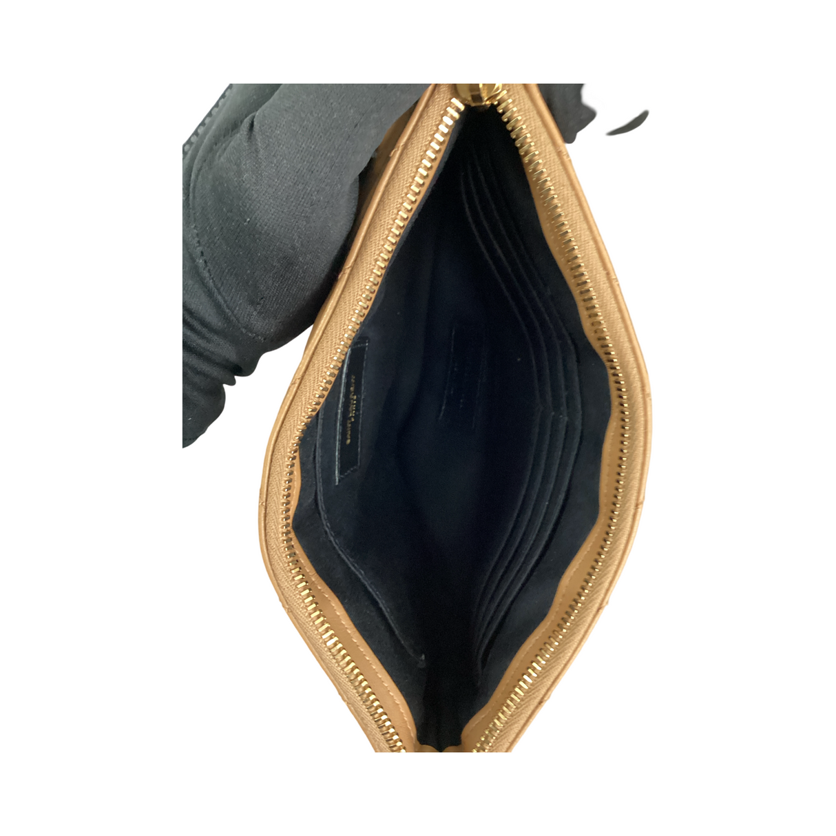 Yves Saint Laurent (YSL) Tan Chevron Matelasse Cassandre Wristlet
