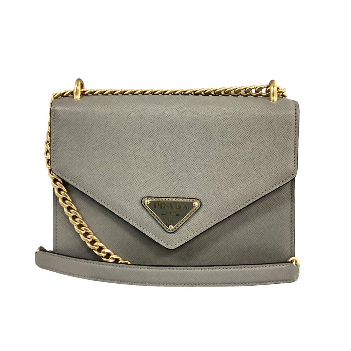 Prada Saffiano Blue Gray Envelope Chain Bag