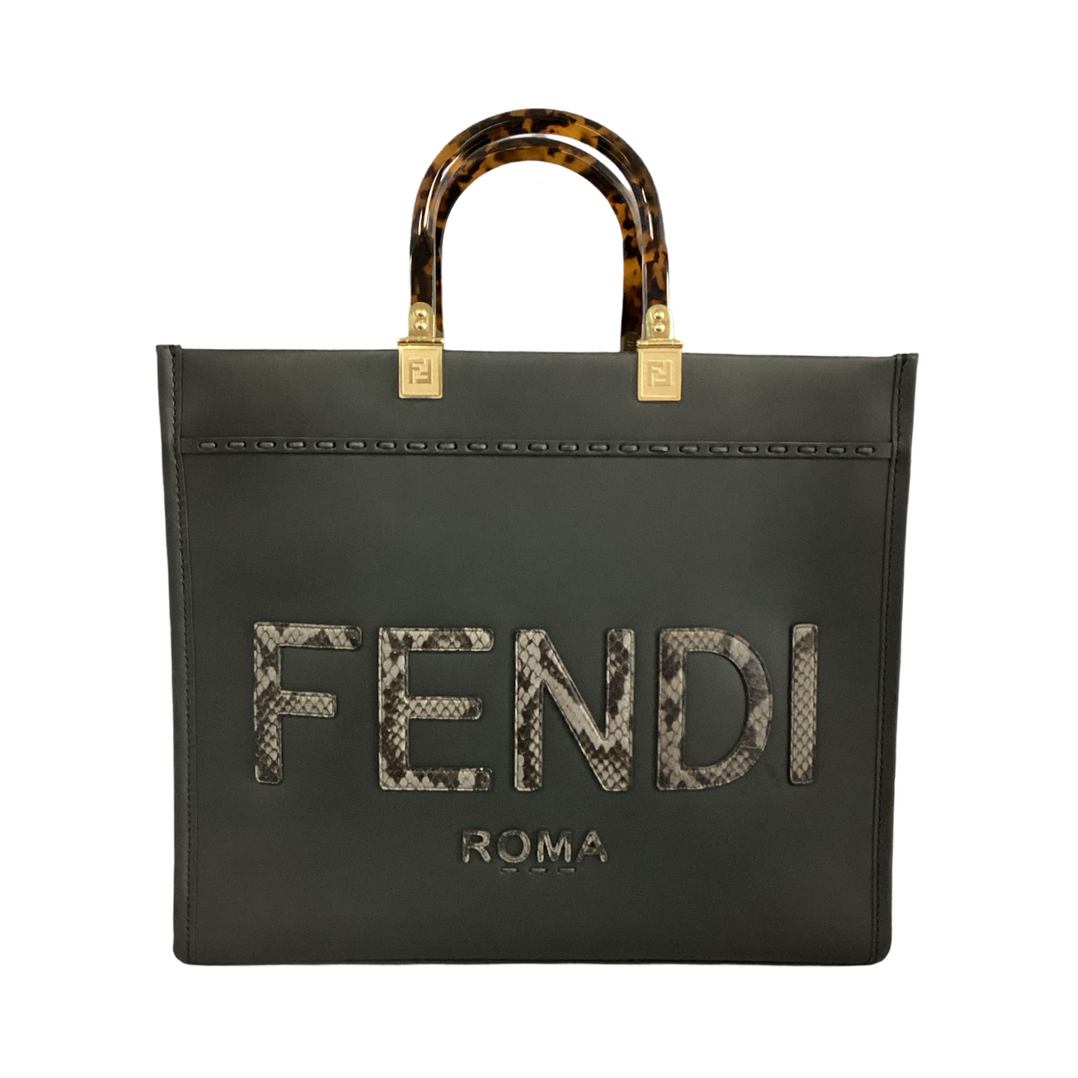 Fendi Grey Calfskin Sunshine Tote Medium