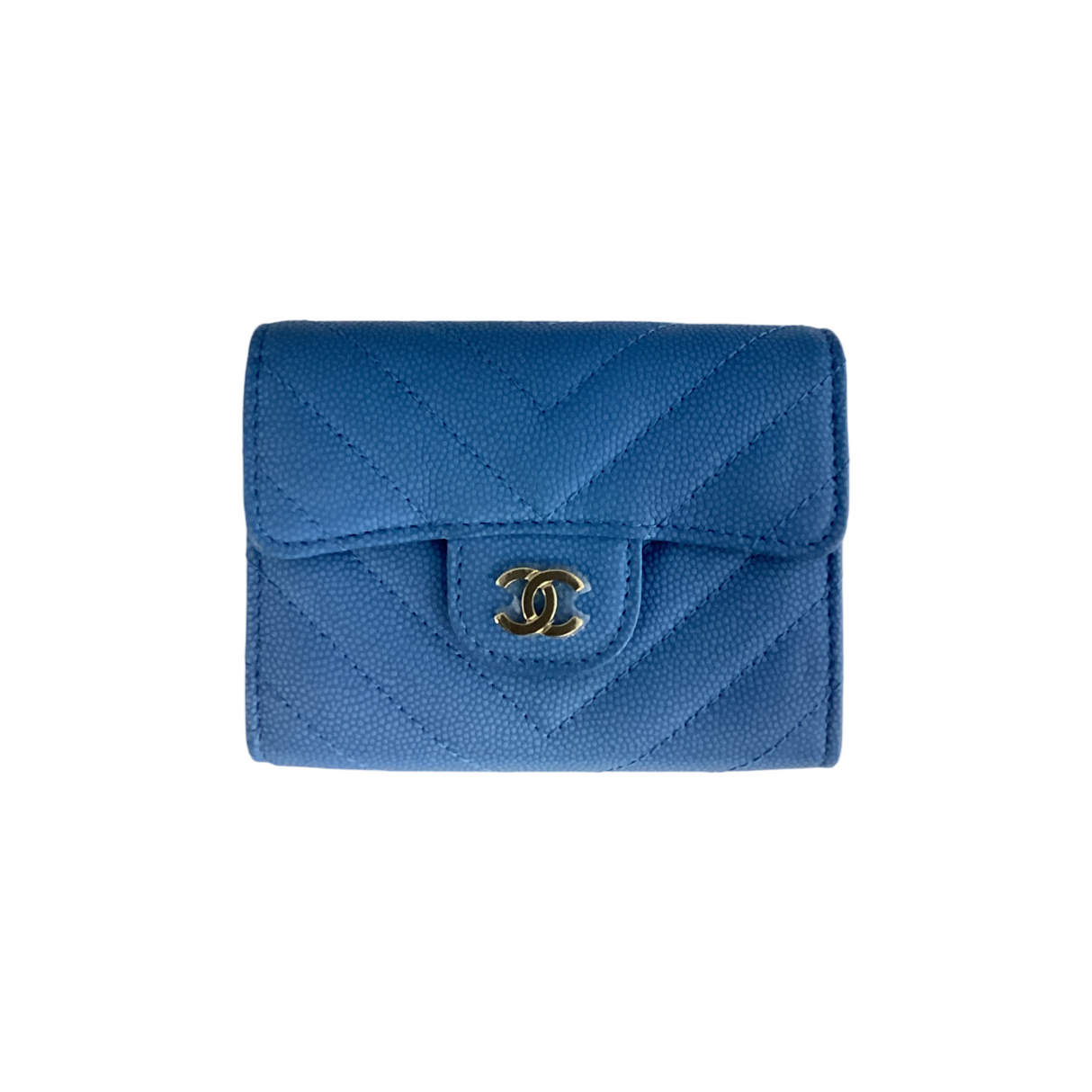 Chanel Blue Chevron Quilted Card Holder