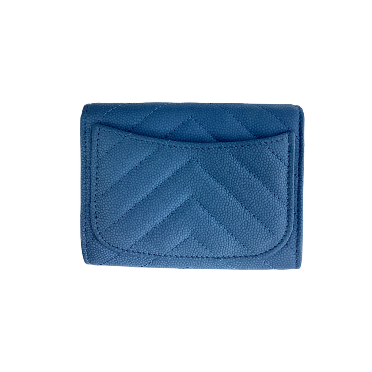 Chanel Blue Chevron Quilted Card Holder