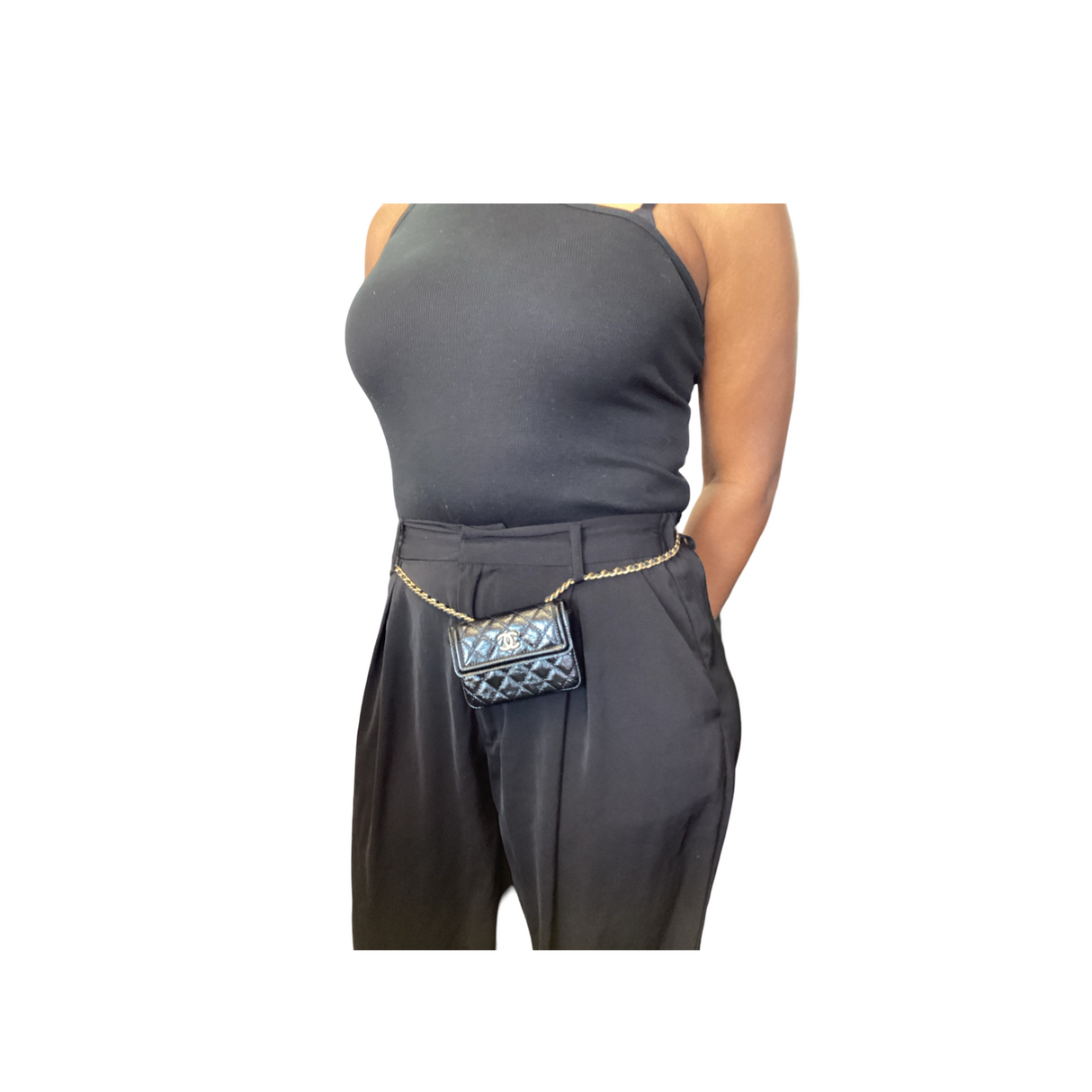 Chanel CC Shiny Aged Calfskin Mini Chain Belt Bag