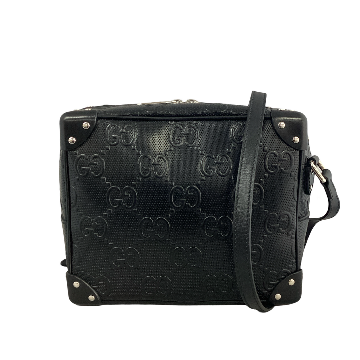 Gucci Black GG Embossed Soft Leather Trunk Shoulder Bag