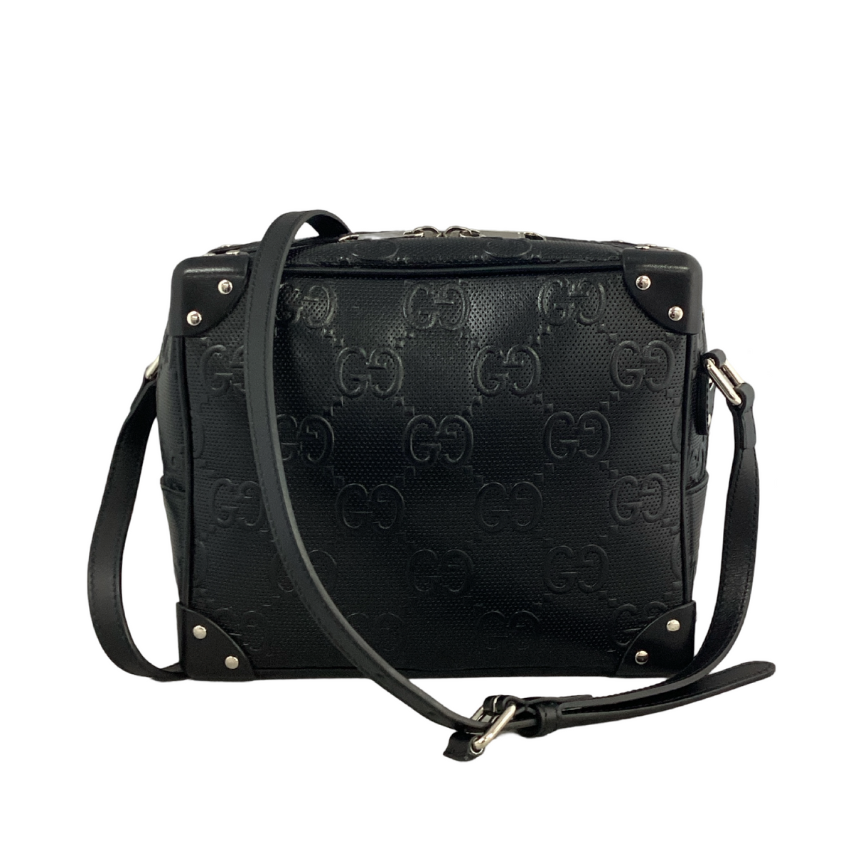 Gucci Black GG Embossed Soft Leather Trunk Shoulder Bag