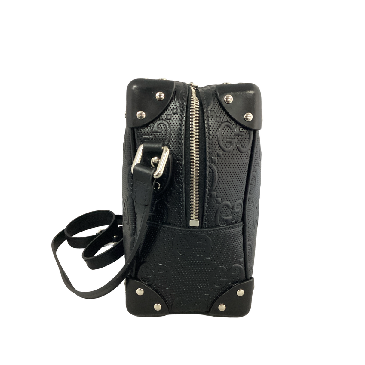 Gucci Black GG Embossed Soft Leather Trunk Shoulder Bag