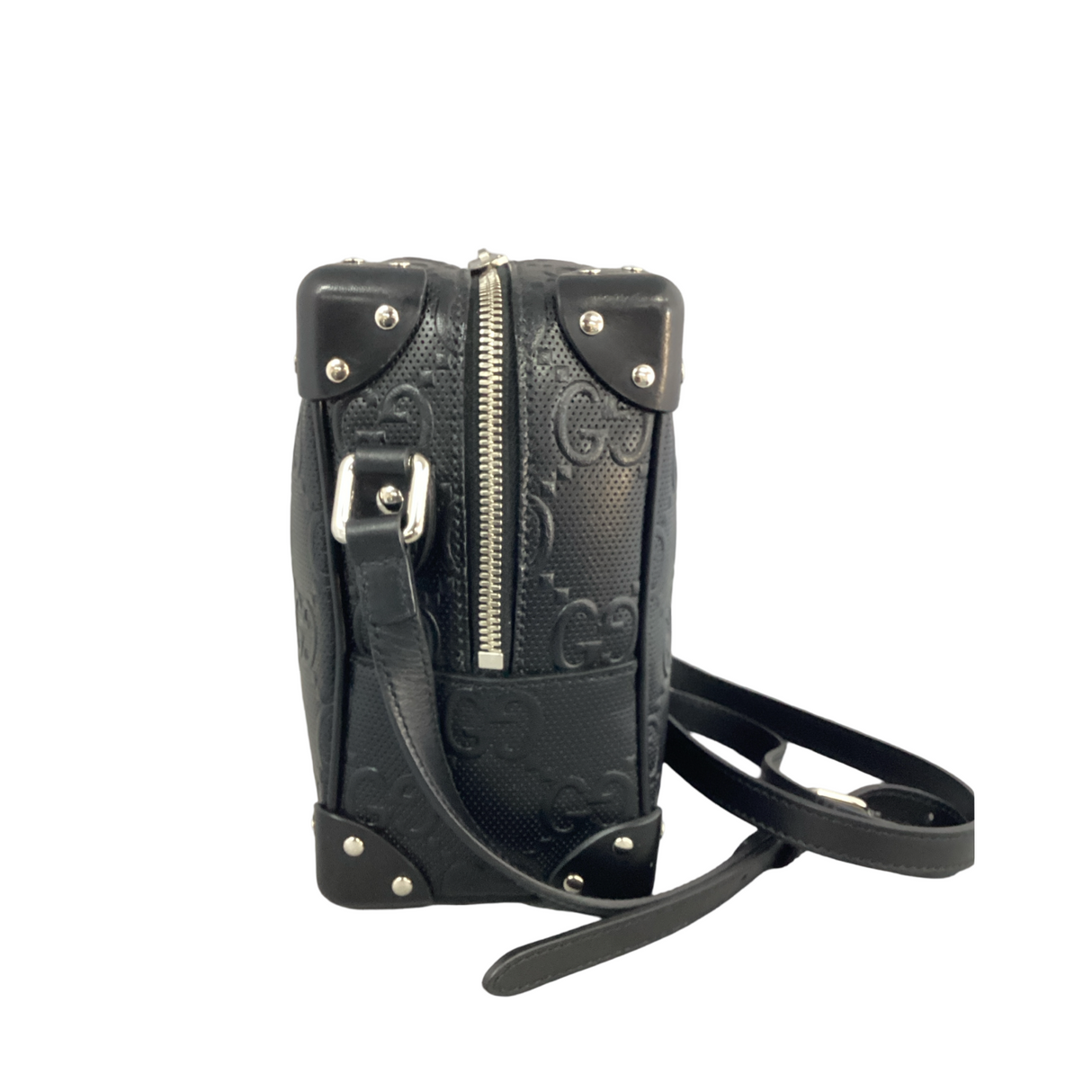 Gucci Black GG Embossed Soft Leather Trunk Shoulder Bag