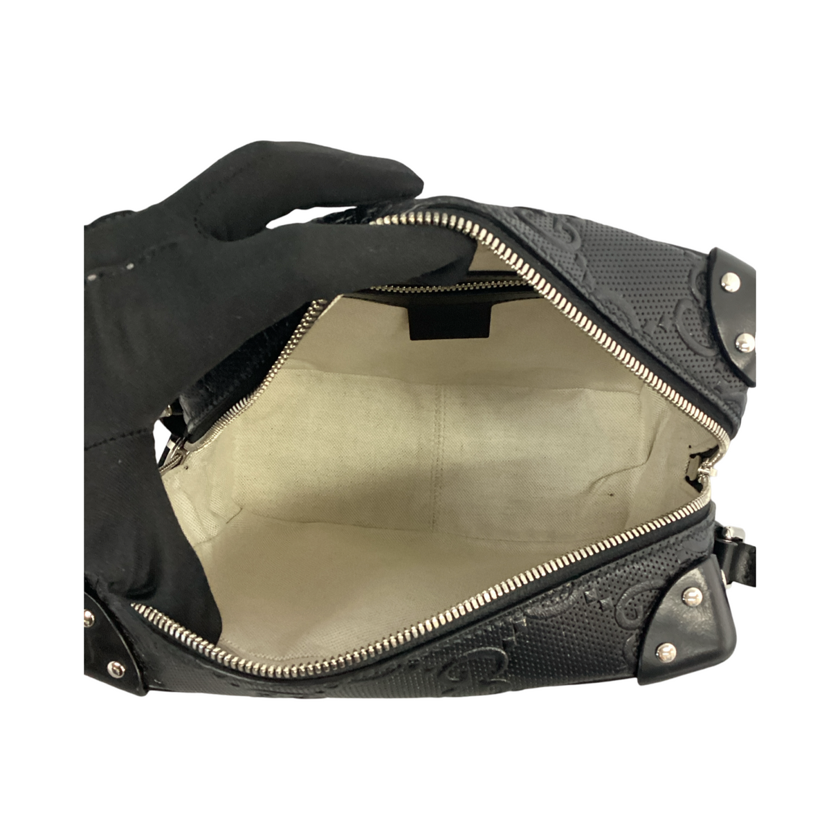 Gucci Black GG Embossed Soft Leather Trunk Shoulder Bag