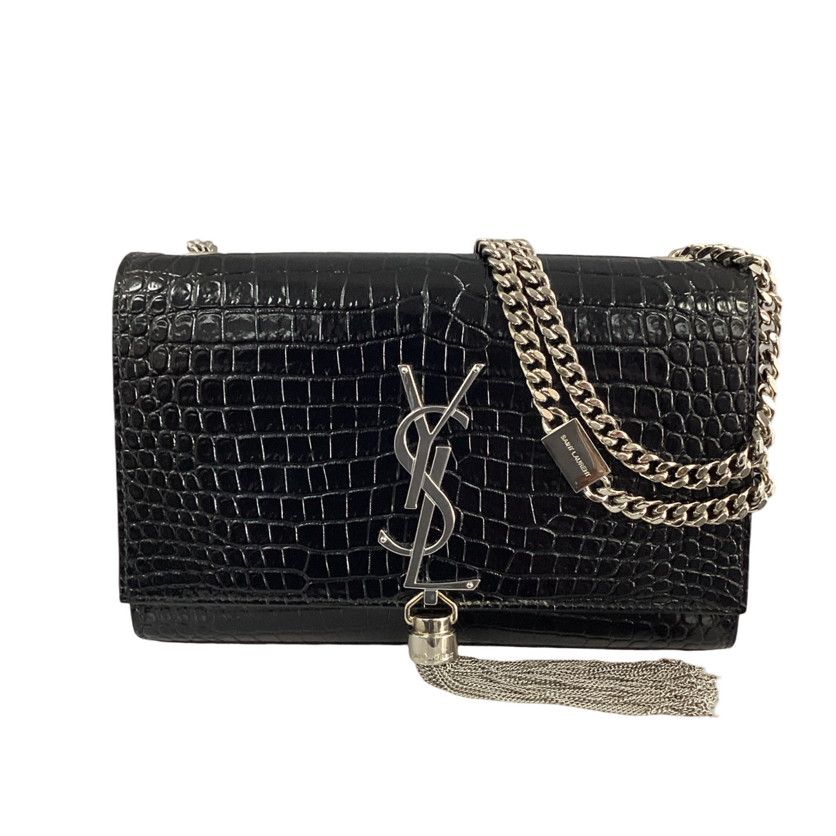 Saint Laurent(YSL) Medium Black Embossed Crocodile leather Kate