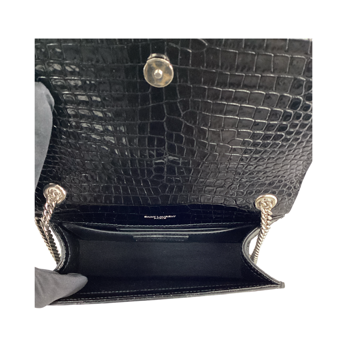Saint Laurent(YSL) Medium Black Embossed Crocodile leather Kate