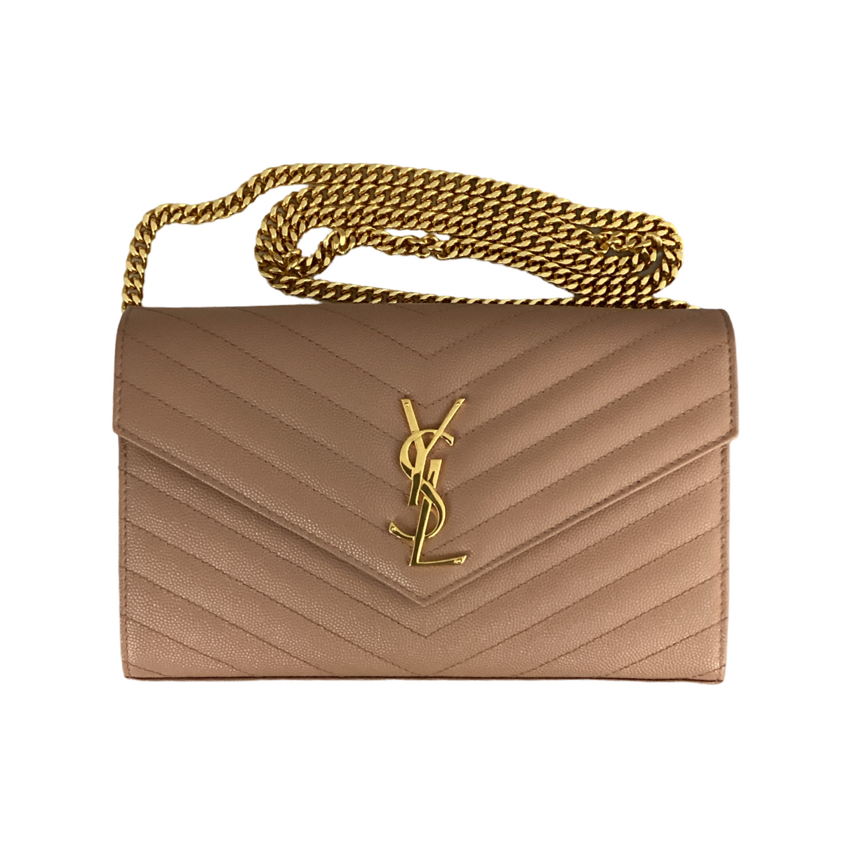 Saint Laurent (YSL) Large Wallet On Chain Dark Peach