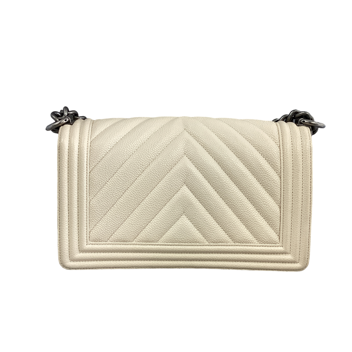 Chanel-Off White Caviar Boy Bag Medium