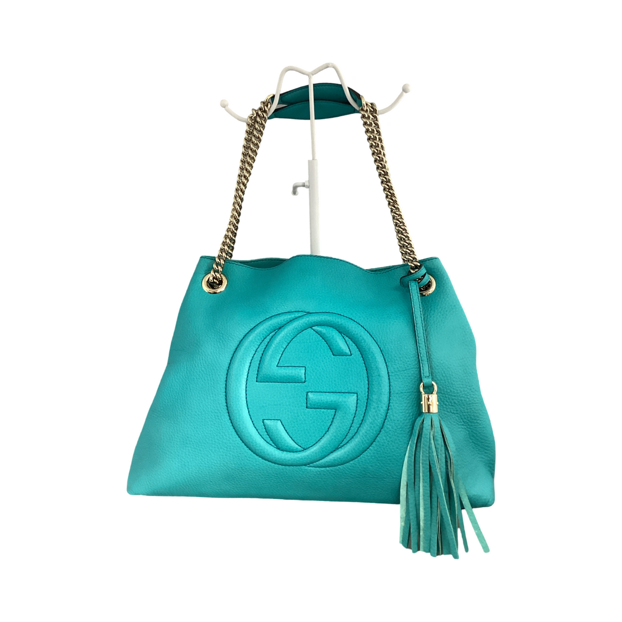 Gucci Soho Teal Pebble Medium Shoulder Tote