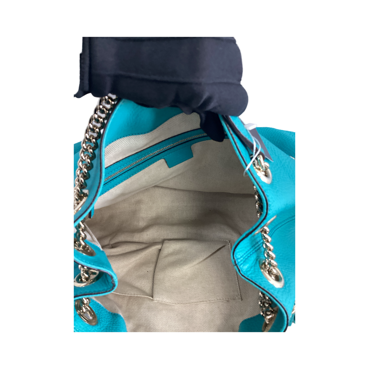 Gucci Soho Teal Pebble Medium Shoulder Tote