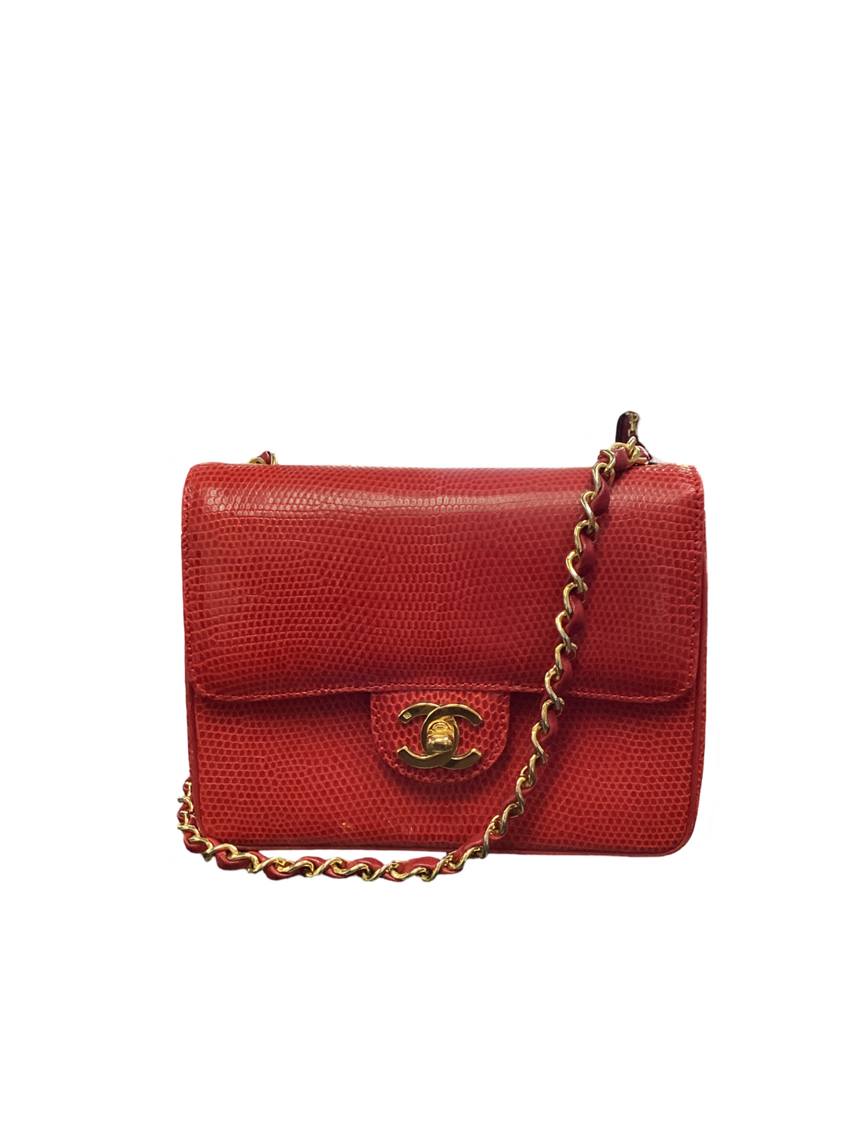 Chanel Vintage Red Lizard Square Mini Flap Bag