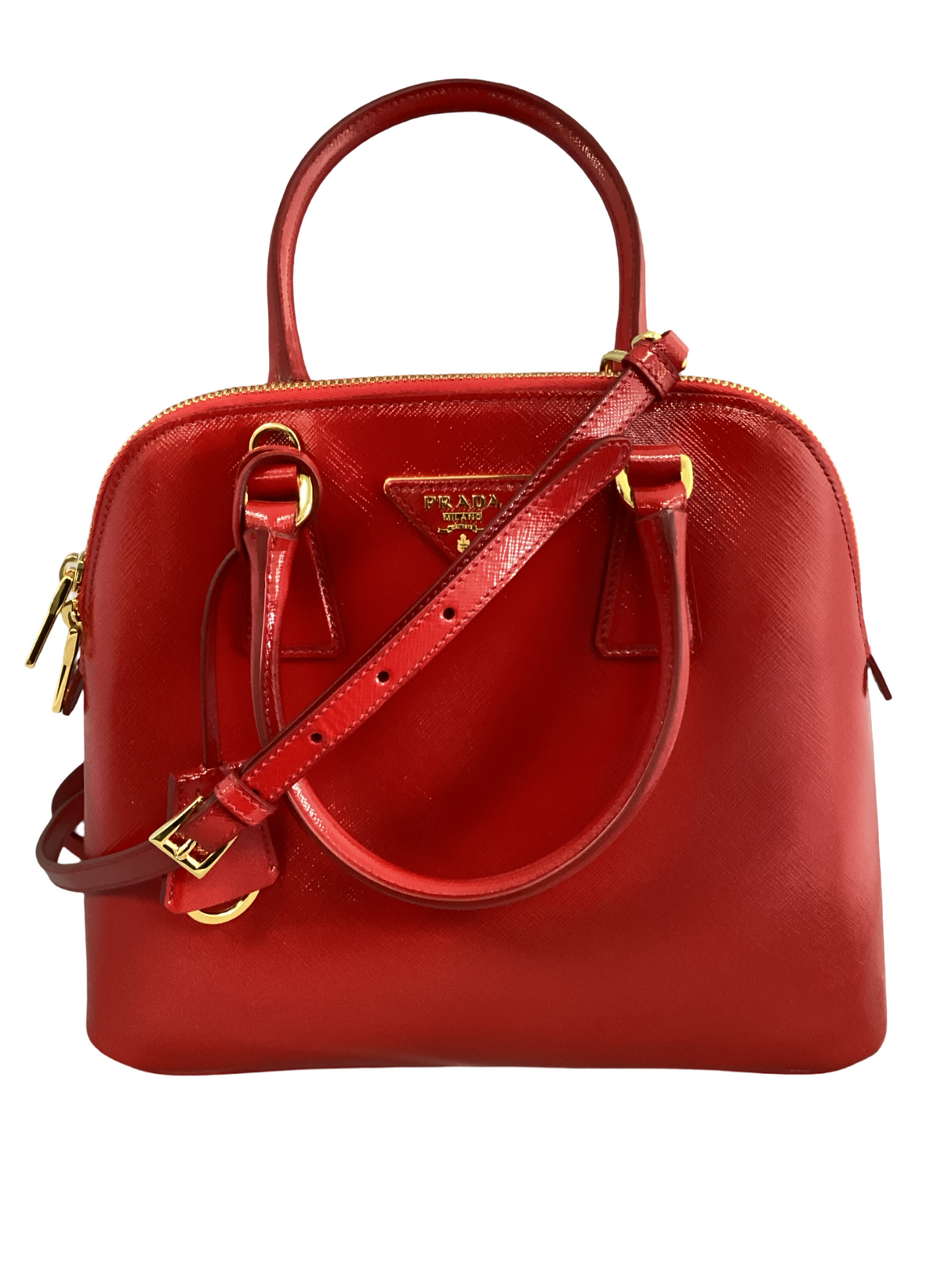 Prada Red Saffiano Vernice Promenade Tote