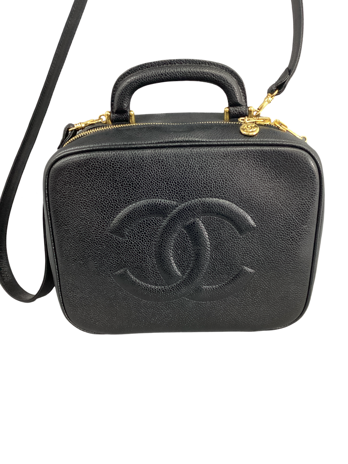 Chanel Vintage Black Timeless Zip Around Vanity Case