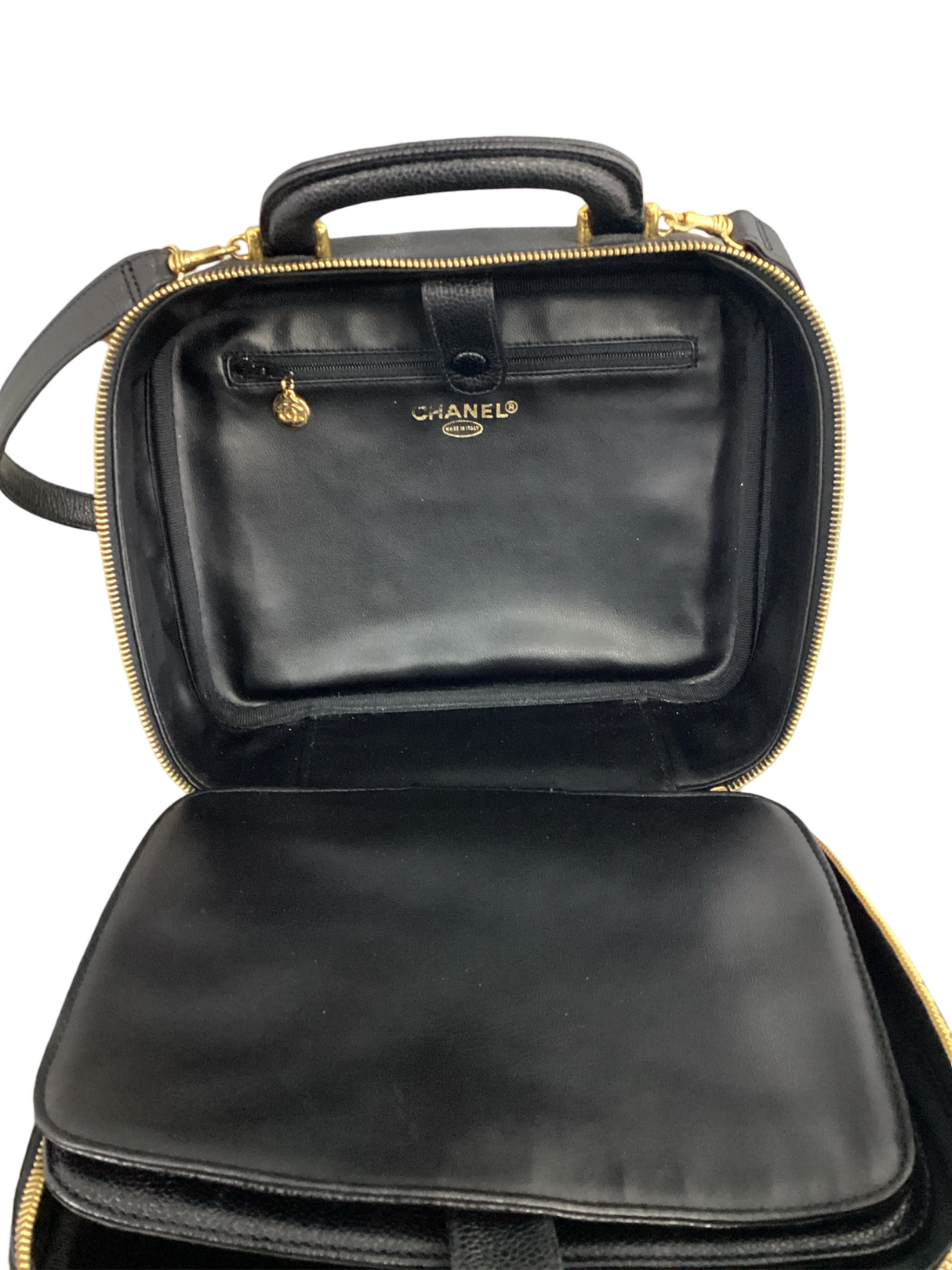 Chanel Vintage Black Timeless Zip Around Vanity Case