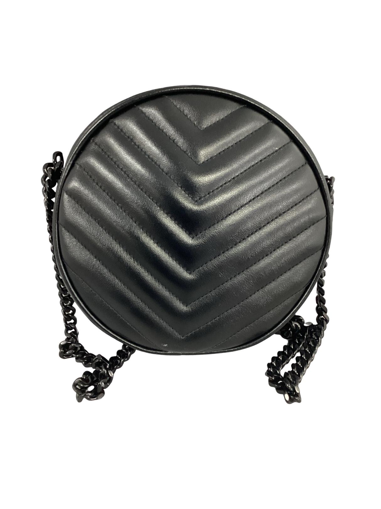 Yves Saint Laurent (YSL) Black Chevron Quilted Vinyl Round Camera Bag