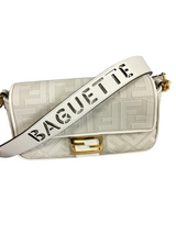 Fendi Medium White Nappa Trimmed Baguette