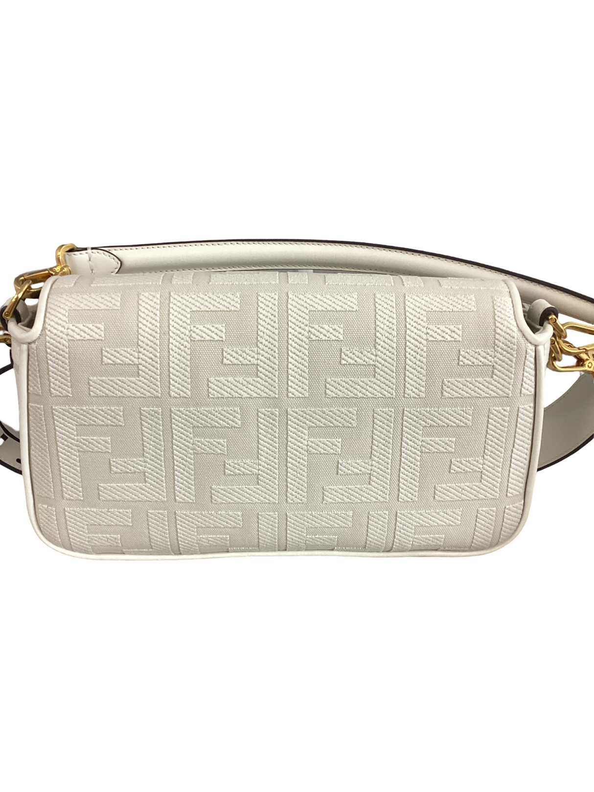 Fendi Medium White Nappa Trimmed Baguette