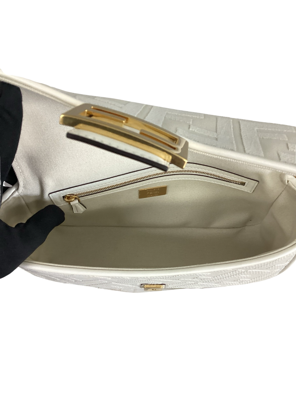 Fendi Medium White Nappa Trimmed Baguette