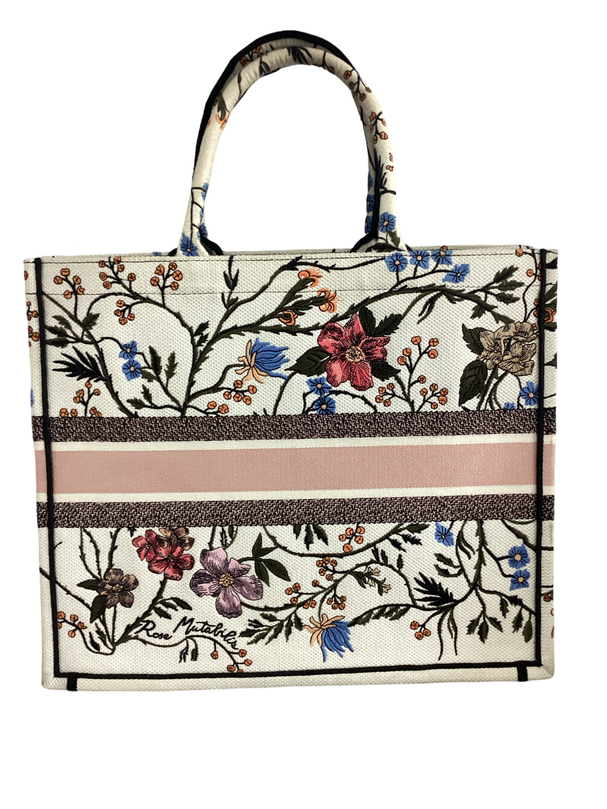 Christian Dior Floral Embroidered Canvas Book Tote