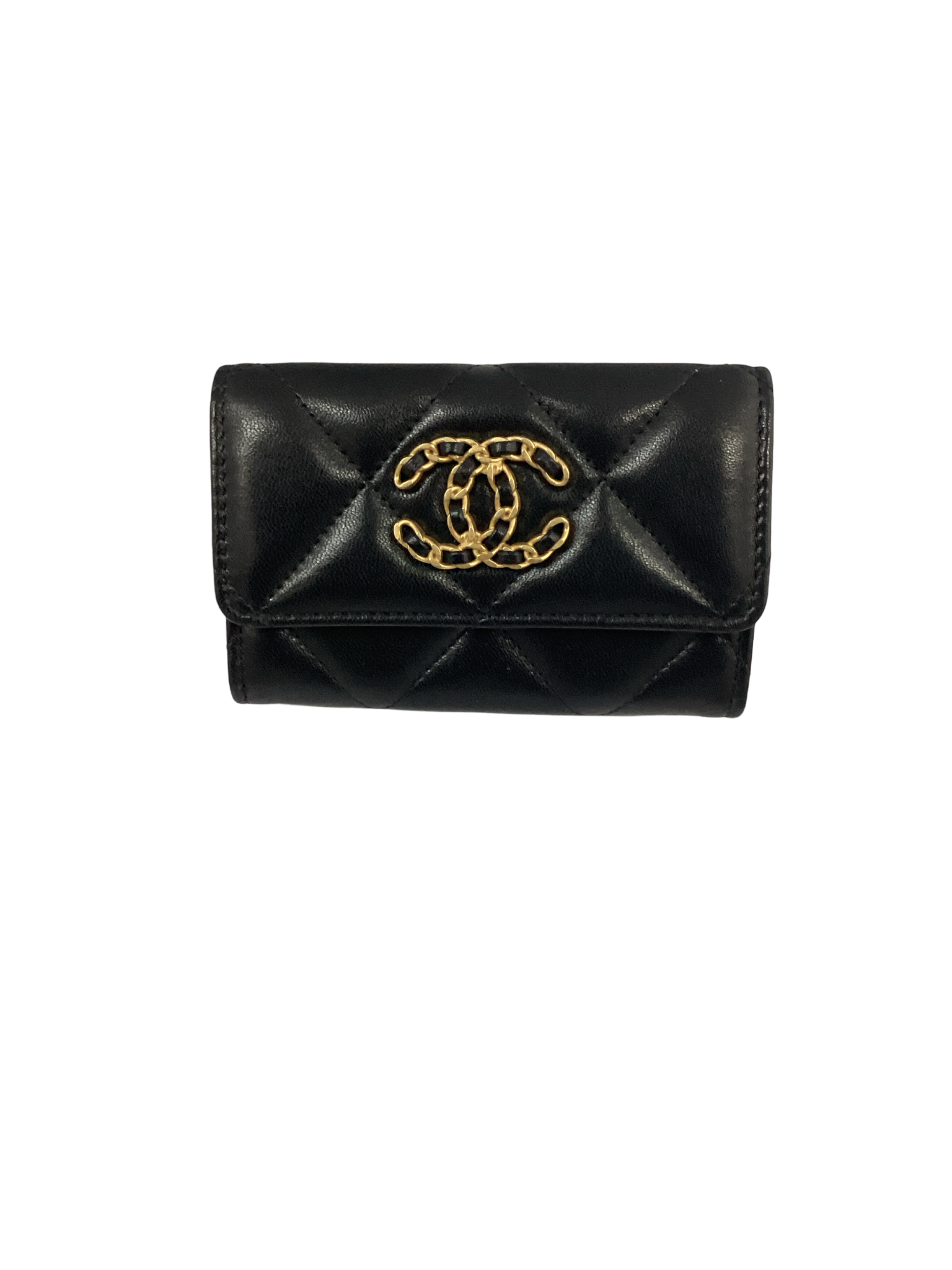 財布・小物その他 Chanel 19 Flap Card Holder Lambskin & Gold Black Chanel Black 19 Flap Card Holder – Couture LV
