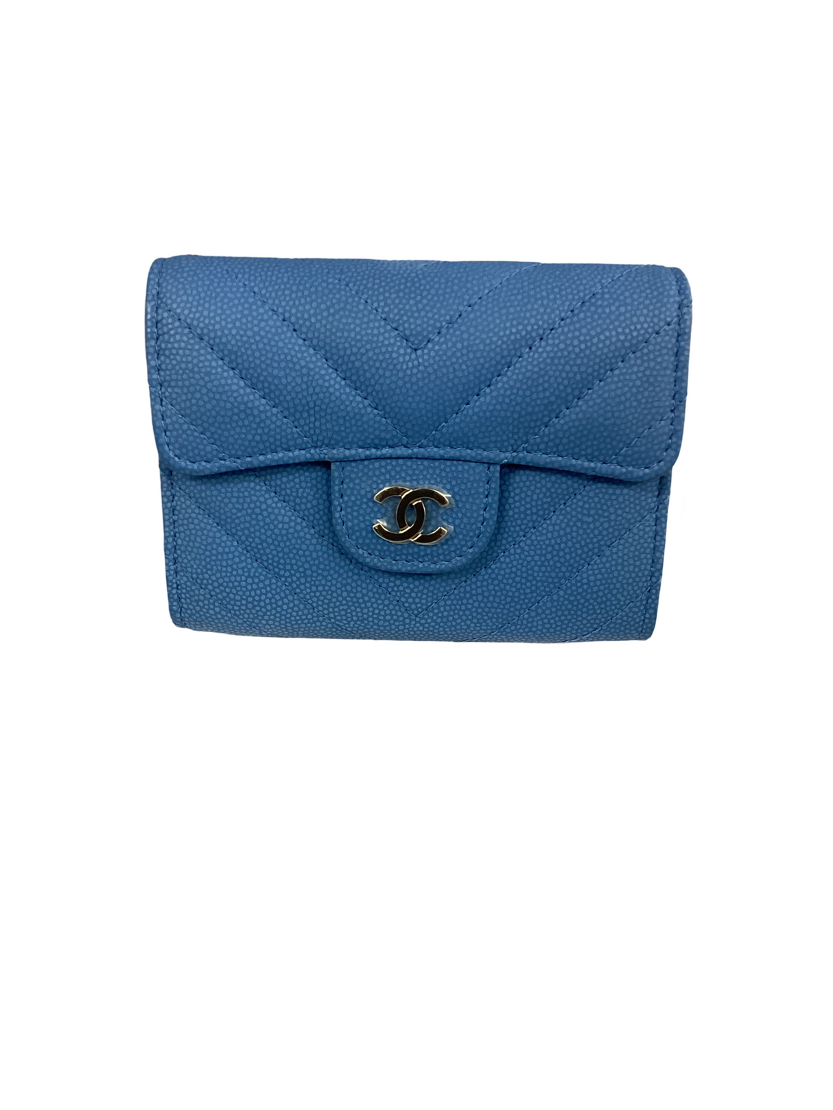 Chanel Blue Chevron Quilted Card Holder