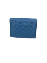 Chanel Blue Chevron Quilted Card Holder