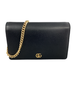 Gucci Black Calfskin Mini GG Marmont Chain Wallet on Chain