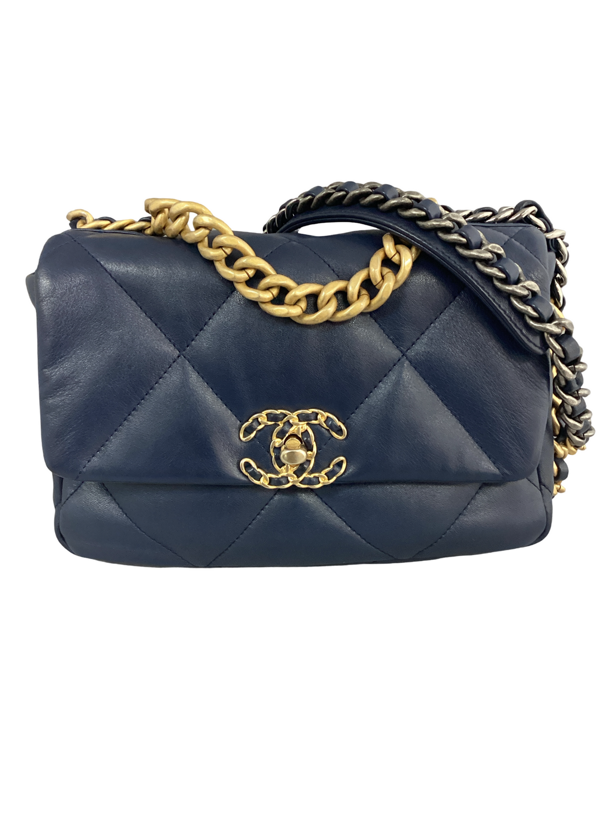 Chanel Navy Blue Lambskin Quilted Medium Chanel 19 Flap Bag