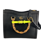 Gucci Black Leather Diana Bamboo Small Tote Bag