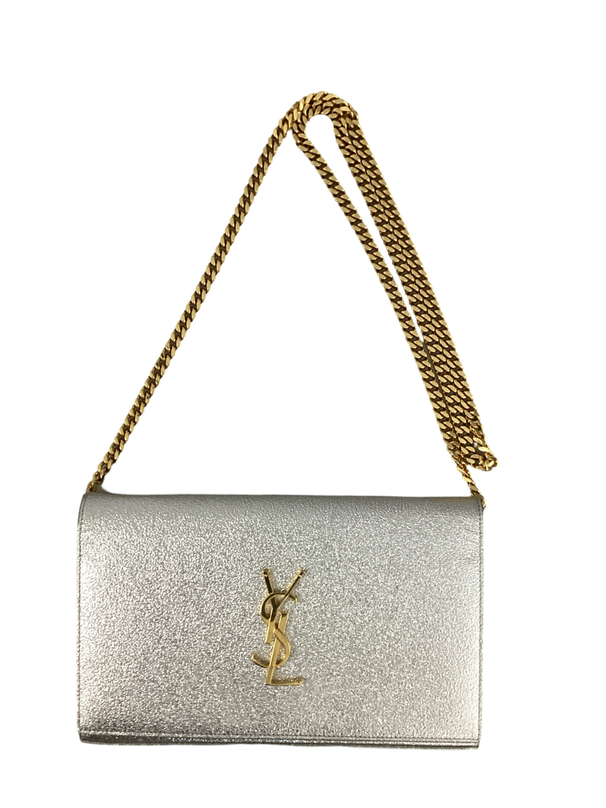 Yves Saint Laurent (YSL) Metallic Leather Classic Monogram Wallet on Chain