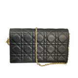 Christian Dior Black Cannage Lambskin Lady Dior Pouch With Chain