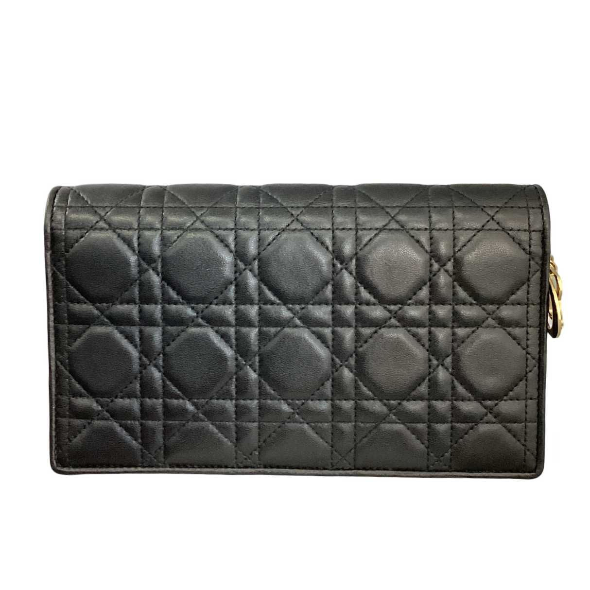 Christian Dior Black Cannage Lambskin Lady Dior Pouch With Chain