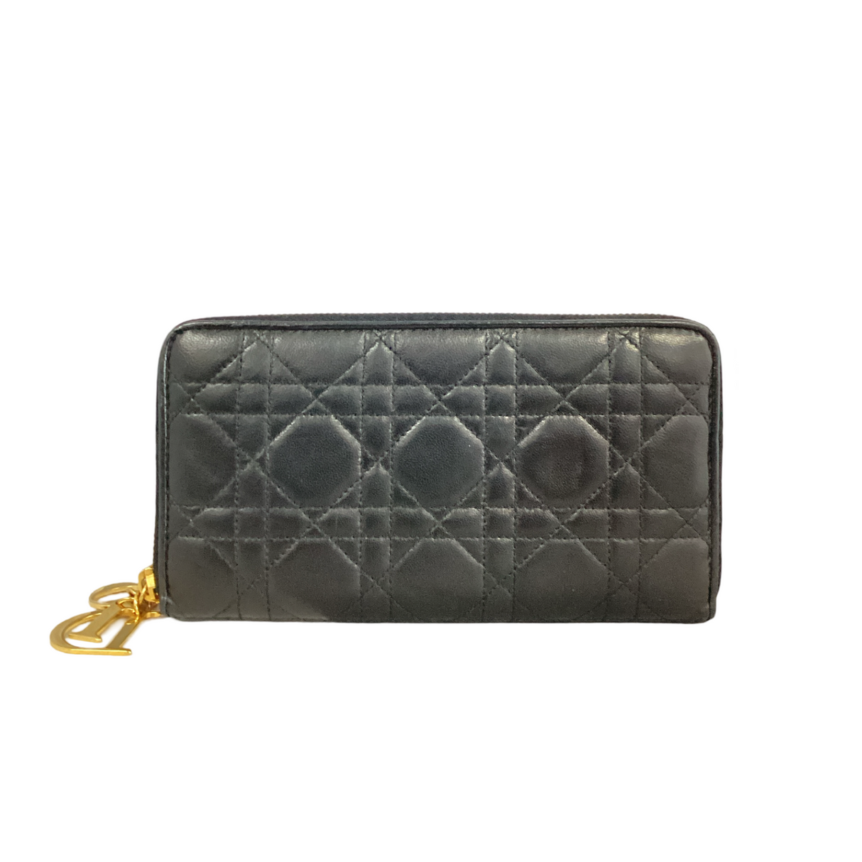 Lady Dior Black Cannage Leather Zip Around Wallet