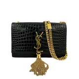 Yves Saint Laurent (YSL) Medium Black Embossed Crocodile leather Kate