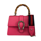 Gucci Pink Dollar Calfskin Crystal Web Med Dionysus Bamboo Top Handle