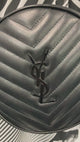 Yves Saint Laurent (YSL) Black Chevron Quilted Vinyl Round Camera Bag